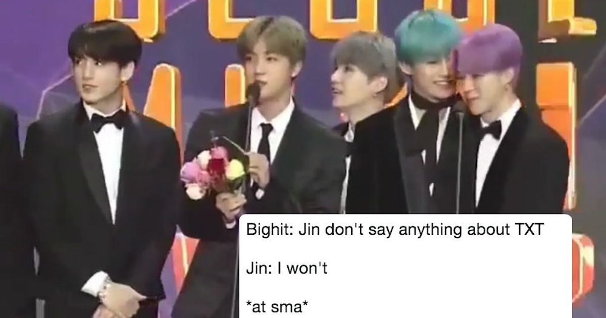 This Video Of BTS' Jin Giving TXT A Shoutout At The SMAs Radiates Big