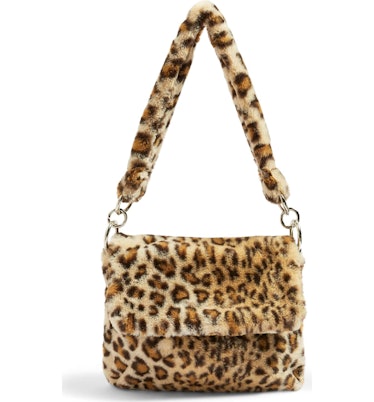 Teddy Leopard Print Faux Fur Shoulder Bag