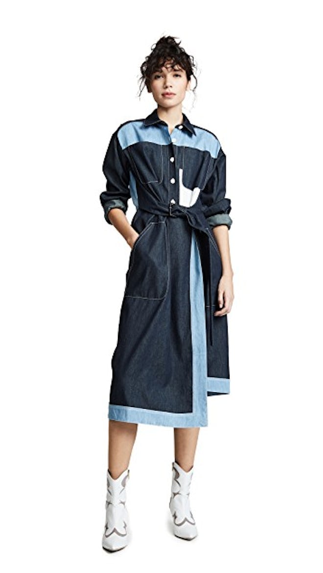 Colovos Belted Two-Tone Shirtdress