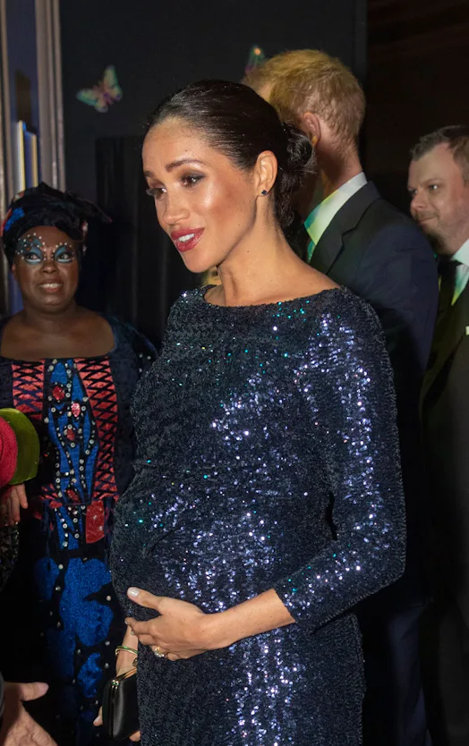 meghan markle glitter dress Product Questions Meghan Markle Dark Navy Sequined Prom Dress With Sleeves Cirque du Soleil Premiere Of Totem TCD8255