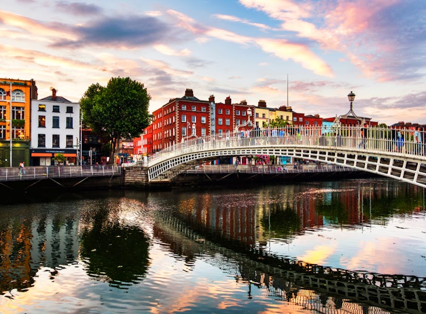 A busy side street in the city of Dublin, the capital of Ireland, which you could explore for free i...