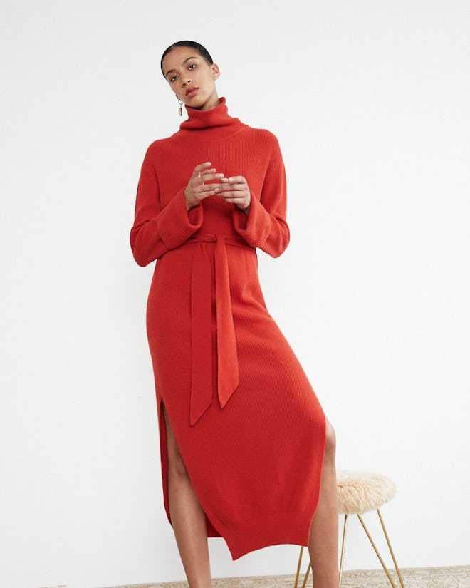 Turtleneck Knit Dress - Red