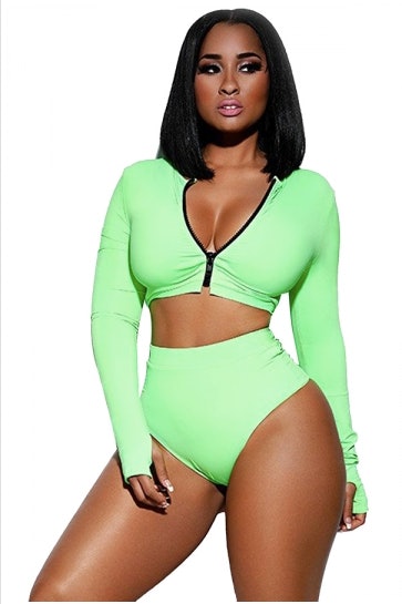 fashion nova neon green bathing suit