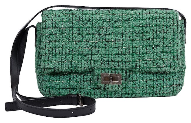 Chanel Green Tweed Crossbody Flap Bag