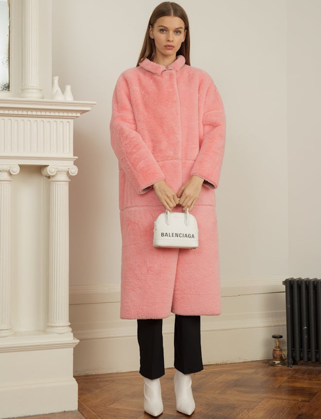 Long Pink Faux Fur Coat