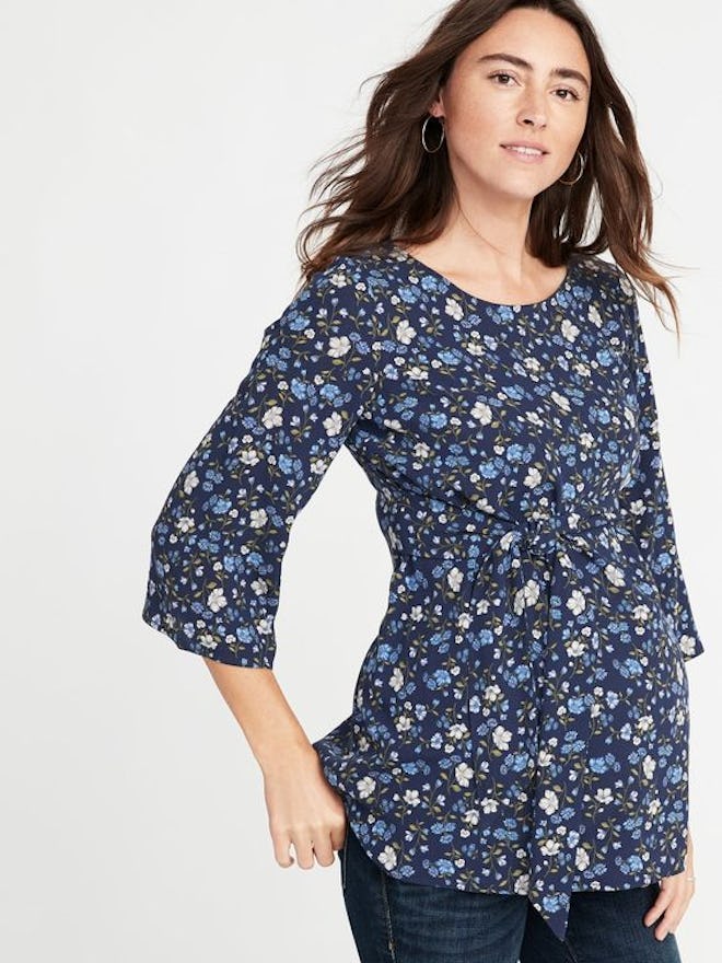 Maternity Floral Crepe Tie-Belt Tunic