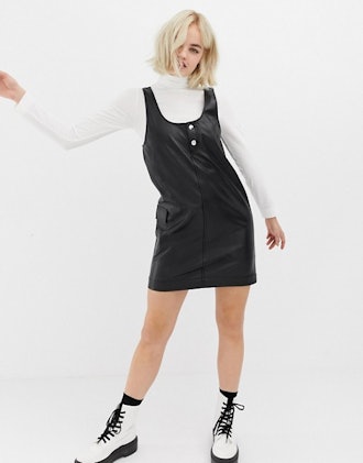 Collusion Leather Look Pinny Dress