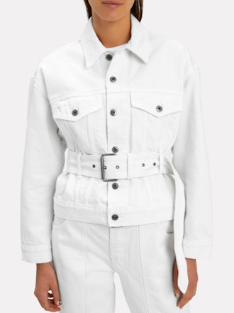 Belted White Denim Jacket