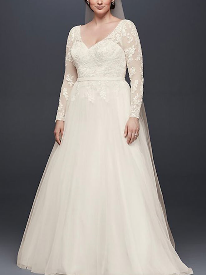 Plus Size Long Sleeve Wedding Dress With Low Back