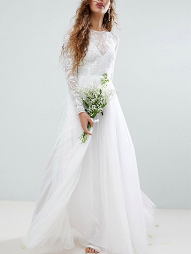 Embroidered Bodice Wedding Maxi Dress