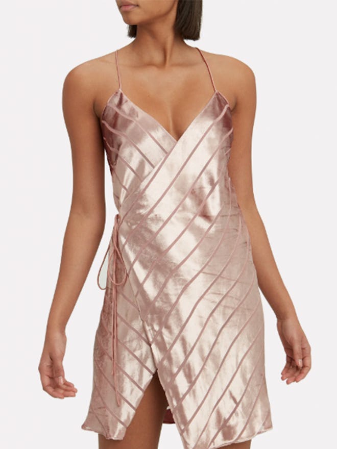 Velvet Stripe Wrap Mini Dress