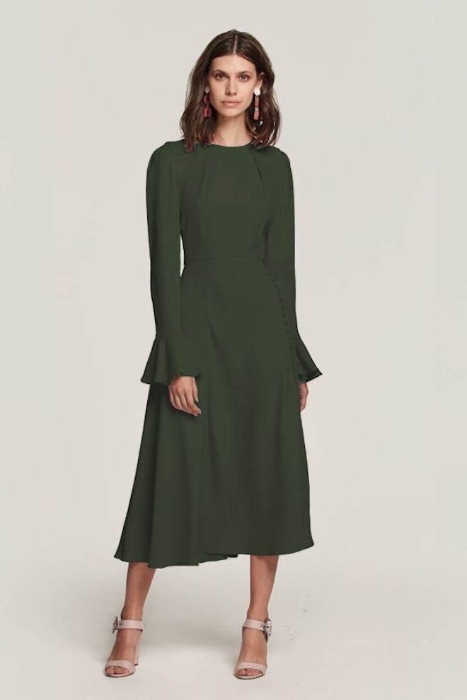 Beulah London Yahvi Tailored Midi Dress in Olive Green