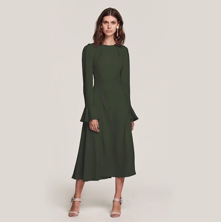 Yahvi Tailored Midi Dress In "Olive Green"