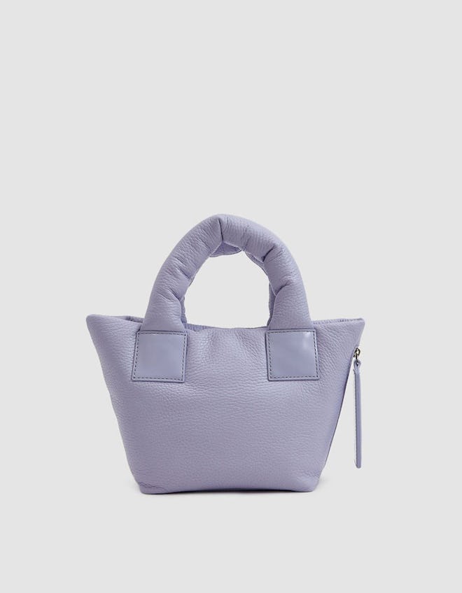 Kara Pebble Leather Mini Puff Bag in Lavender