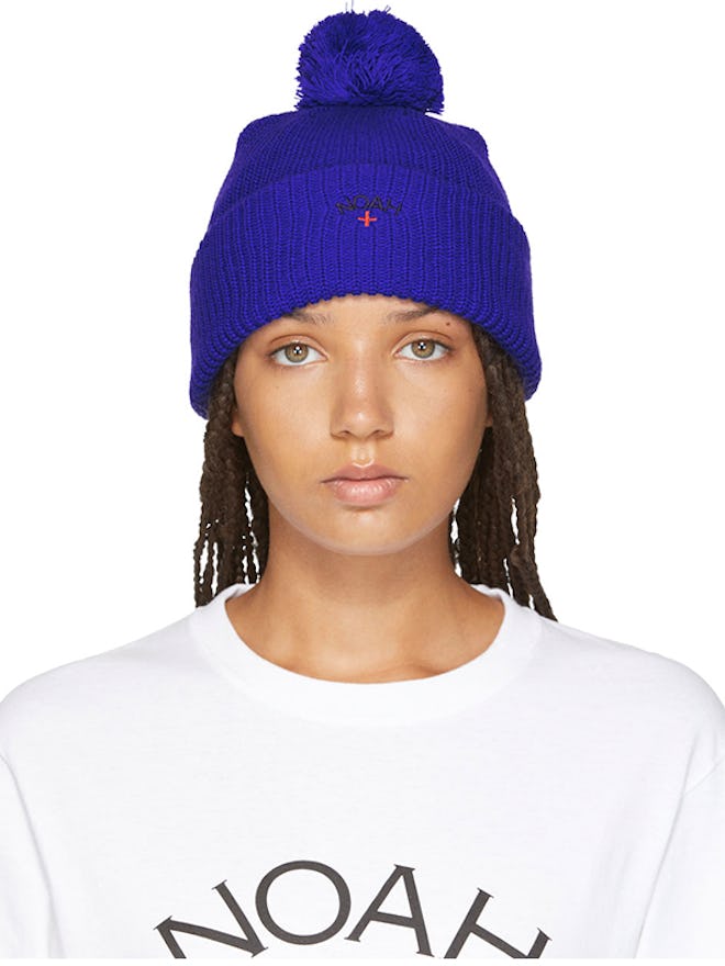 Blue Pom Pom Beanie