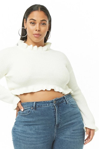 Plus Size Cropped Ruffle-Trim Sweater