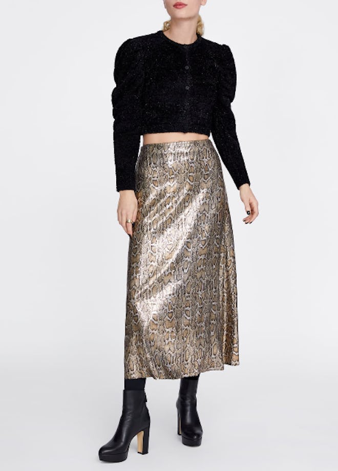 Snakeskin Print Skirt With Sequins