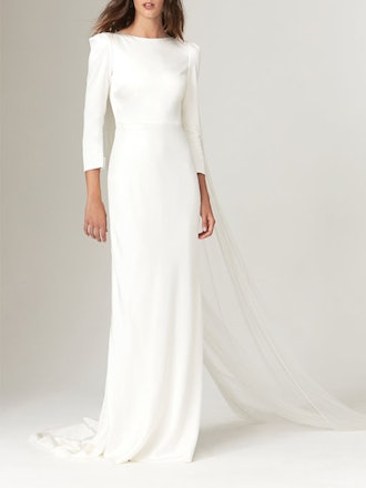 Gwendolyn Crepe Gown With Fitted Bracelet Sleeves And Open Back