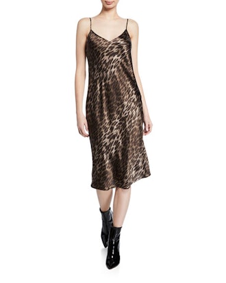 Jodie Leopard V-Neck Silk Slip Dress