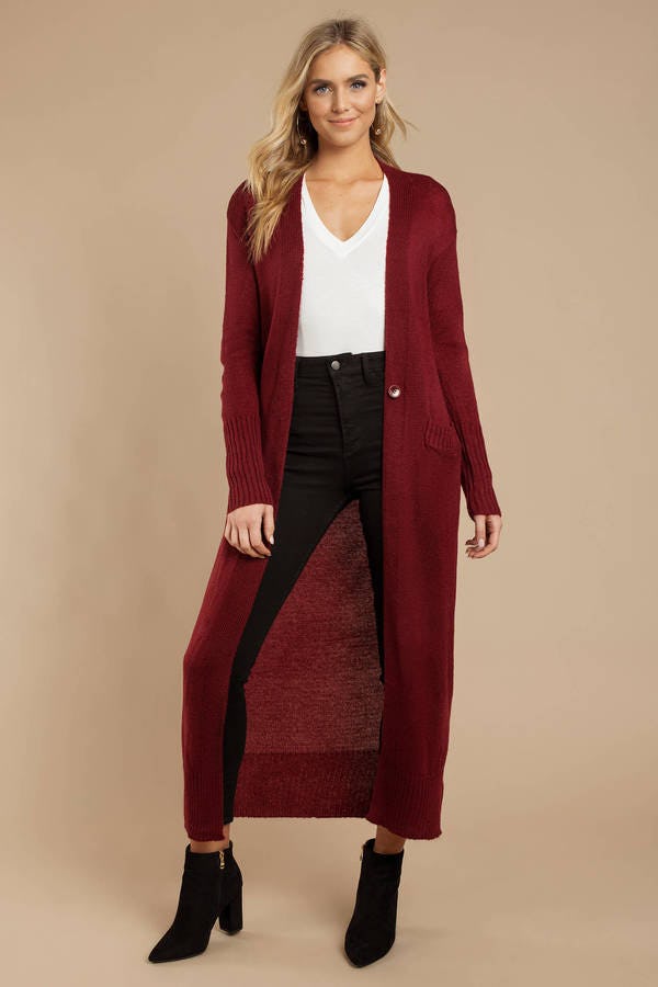 maroon long cardigan