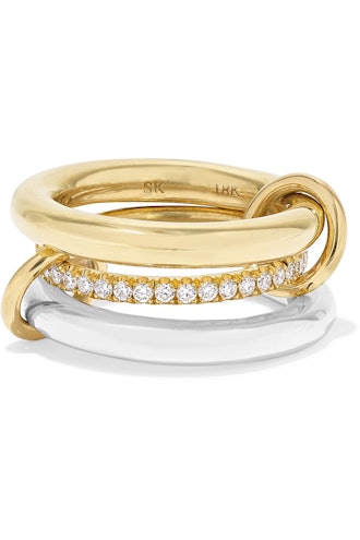 Spinelli Kilcollin Set of Three 18-karat Gold, Sterling Silver and Diamond Rings