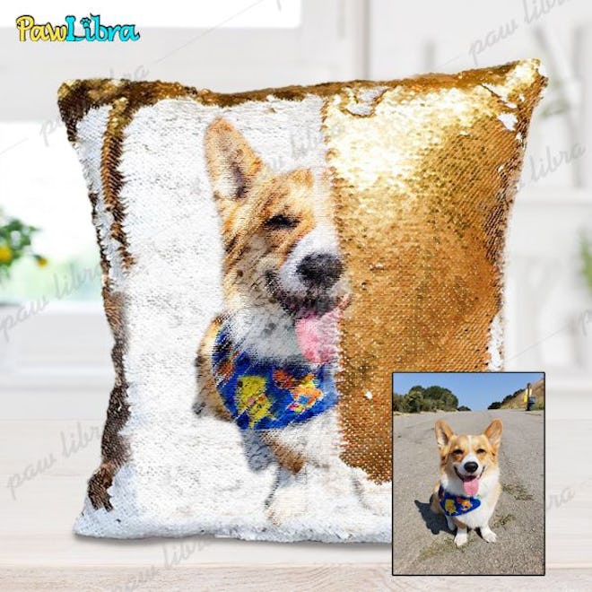 Custom Pillow of Reversible Sequins with Pet's Photo