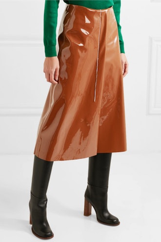 Faux Patent-Leather Midi Skirt