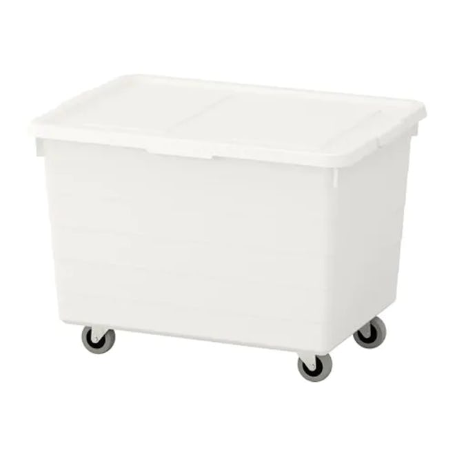 SOCKERBIT Box with casters and lid, white