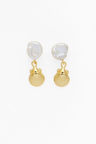 Petite Seashell and Pearl Earrings in Gold