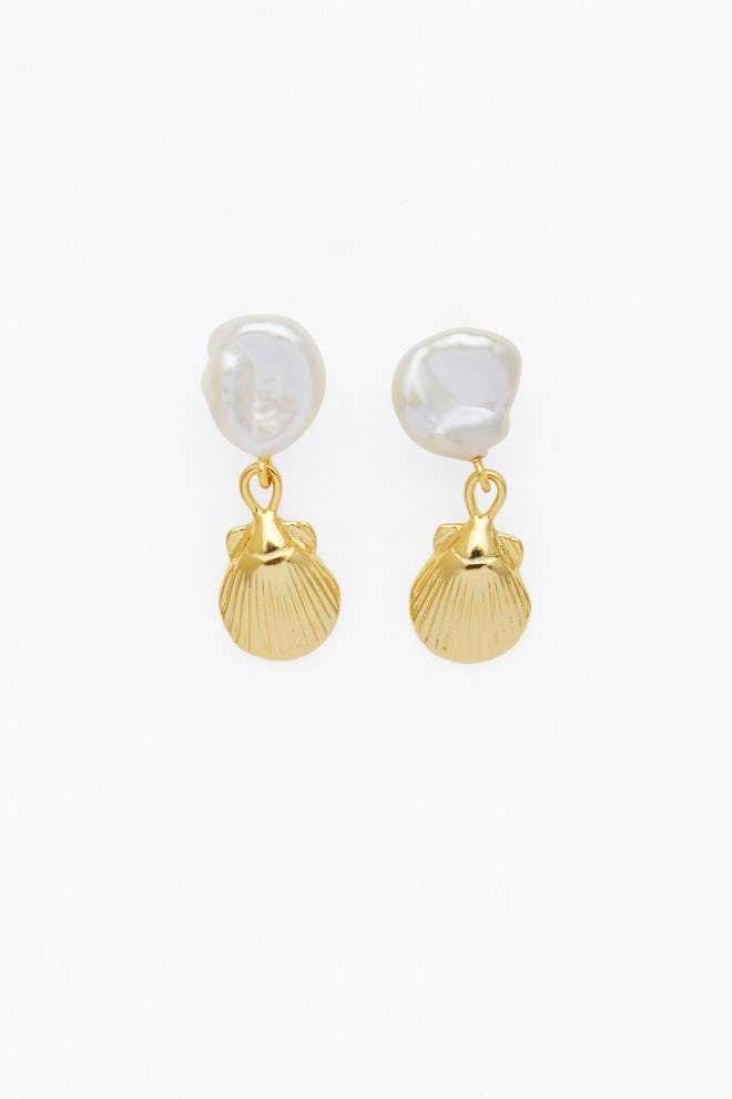 Petite Seashell and Pearl Earrings in Gold