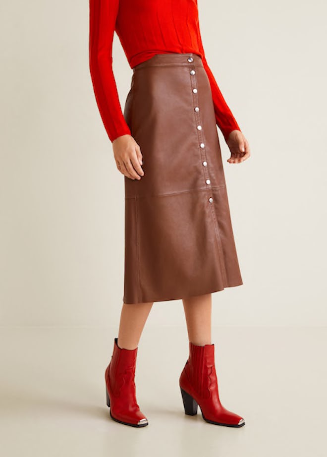 Buttons Leather Skirt