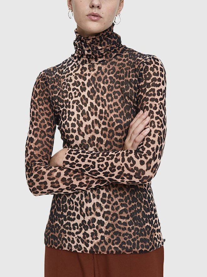 Tilden Leopard Print Mesh Turtleneck