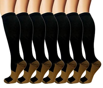 These knee-high socks offer compression and comfort for sore feet.