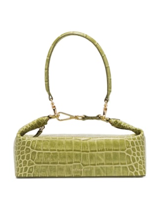 Green Olivia Crocodile Embossed Leather Box Bag