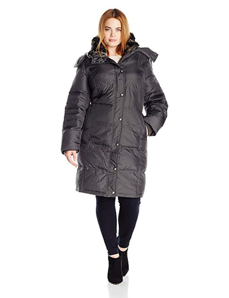 London Fog Women's Mid-Length Faux-Fur Collar Down Coat 