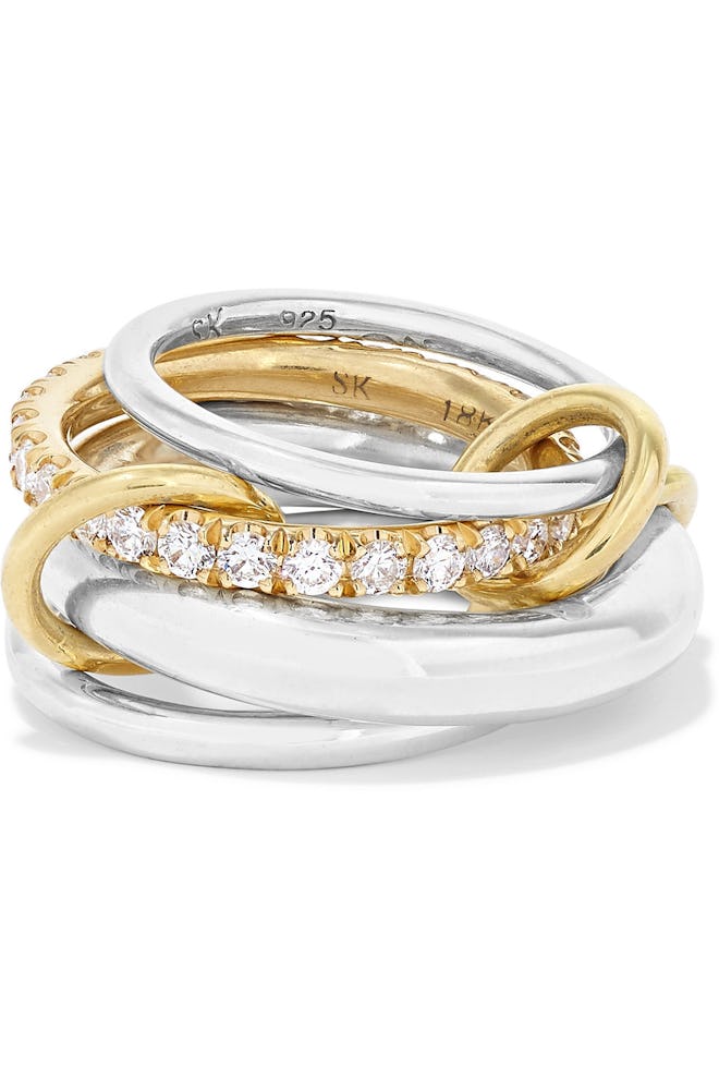 Spinelli Kilcollin Set of Four Sterling Silver, 18-karat Gold and Diamond Rings