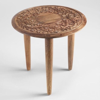 Round Wood Carved Floral Esmee Accent Table