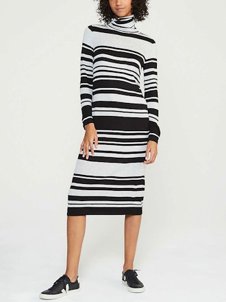 Striped Turtleneck Maxi Sweater Dress