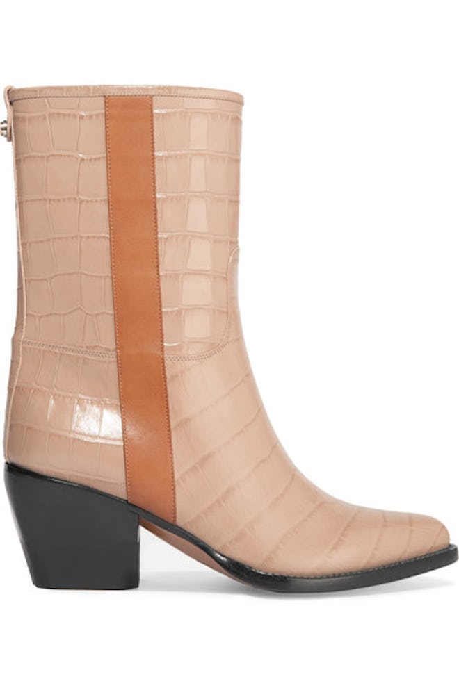 Vinny Croc-Effect Leather Ankle Boots