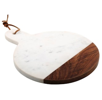 Thirstystone Round White Marble With Sheesham Paddle Cheese Board