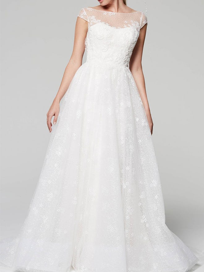 Illusion Neckline Cap Sleeve Lace Wedding Dress