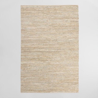 Metallic Gold And Ivory Leather And Jute Woven Area Rug