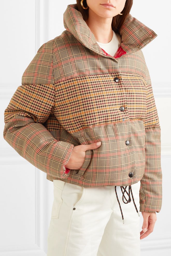 Paneled Checked Quilted Wool-Blend Down Jacket
