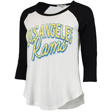 Women's White/Black Los Angeles Rams Play Action Vintage 3/4-Sleeve Raglan T-Shirt