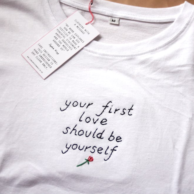 "Your First Love Should Be Yourself" Hand Embroidered Unisex T-shirt Sophie King