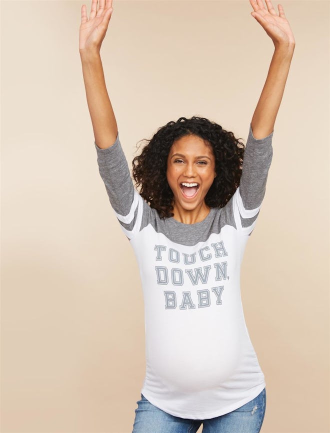 Women's Maternity 3/4 Sleeve Side Ruched Football Graphic Tee Shirt