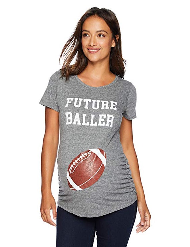 Women's Maternity Short Sleeve Side Ruched Football Graphic Tee Shirt