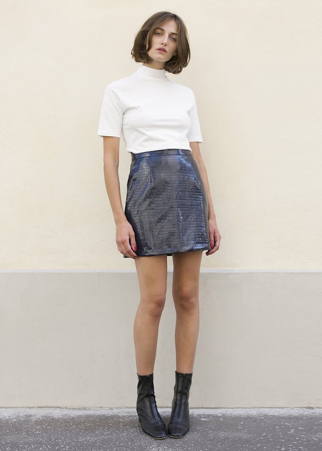 Navy Embossed Croc Mini Skirt