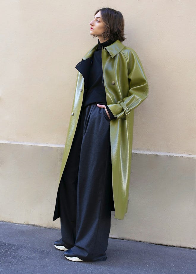 Olive Patent Trench Coat