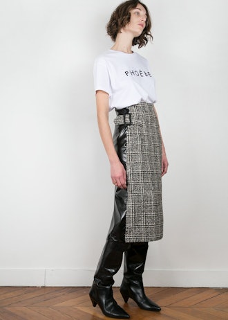 Black Patent & Tweed Pencil Skirt